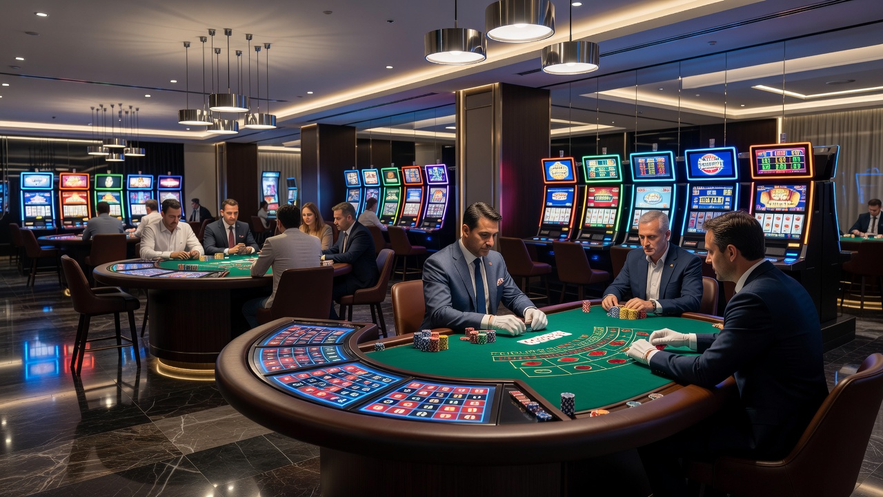 Live-Dealer-Tisch mit Roulette und interaktiven Elementen in einem modernen Casino-Setting