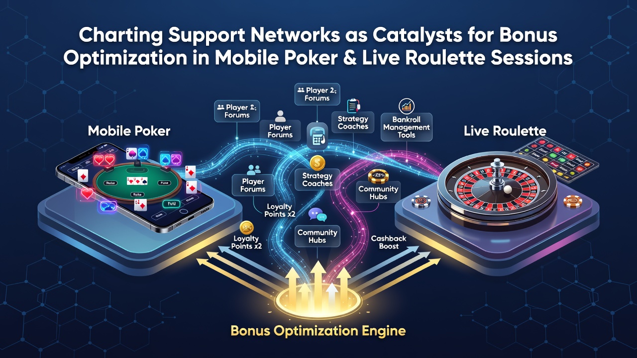 Illustration von Support-Interaktionen während mobiler Roulette- und Poker-Sessions mit Fokus auf Bonusstrukturen