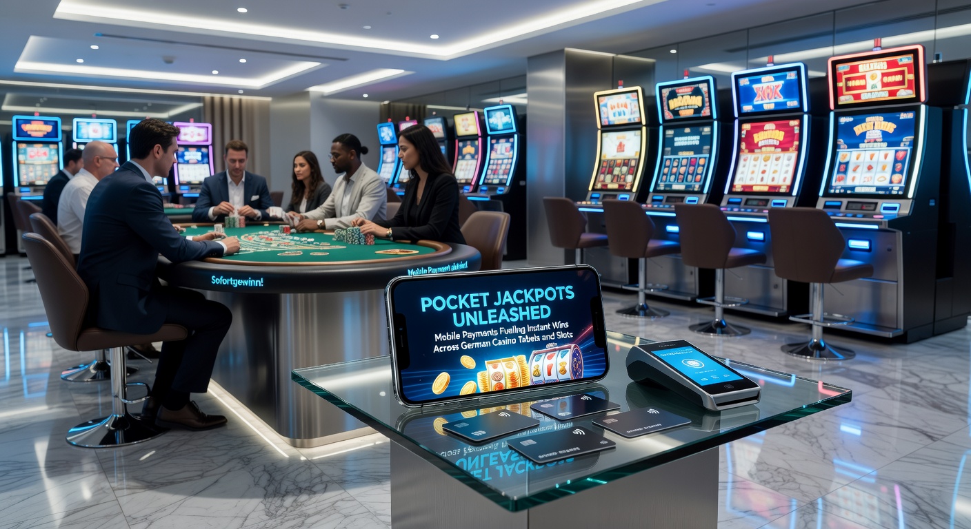Smartphone mit Casino-App und Jackpot-Symbolen, das mobile Zahlungen und Gewinne symbolisiert