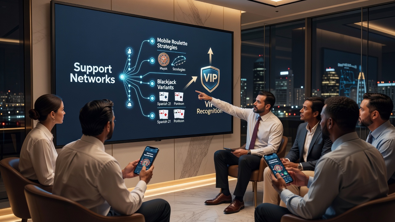 Mobile Roulette und Blackjack auf dem Smartphone mit Support-Chat-Fenster und VIP-Status-Anzeige
